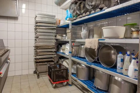 Inside a backroom of a bakery after work Stock Photos