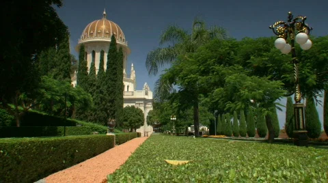 Inside Bahaim Temple Garden - Haifa Stock Footage 795560