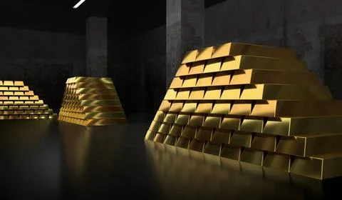 Inside a Bank Vault Filled with Gold - 3d illustration Stock Illustration