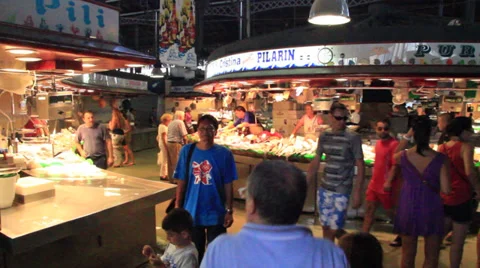 Inside Barcelona's Central Market Stock Footage 38208629