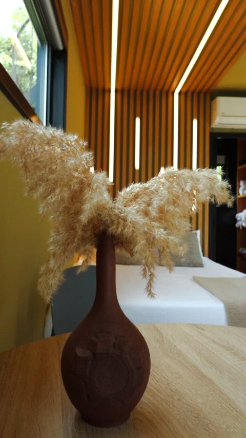 Inside Barrel Sauna Dutch Angle Stove Fire Vertical Stock Footage 306316972