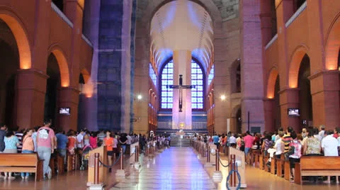 Inside Basilica of Aparecida do Norte Stock Footage 25681857