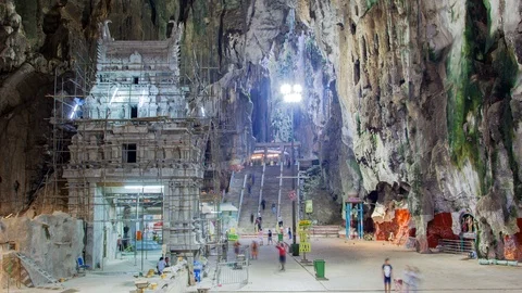 Inside the Batu Caves temple in Kuala Lumpur, Malaysia timelapse Stock Footage 124268570
