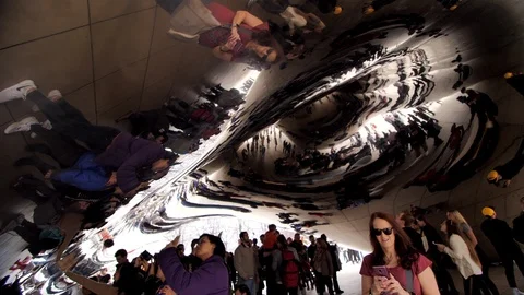 Inside The Bean Sculpture at The Millenium Park in Chicago Stock Footage 111328882