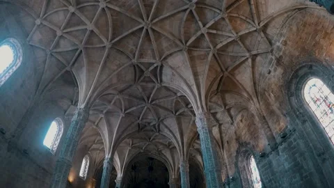 Inside of the beautiful Jeronimos Monastery in Lisbon, Portugal Stock Footage 148699192