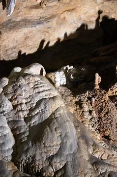 Inside of beautiful old dark cave with many stalactites. Grotte di Is Zudda.. Foto stock