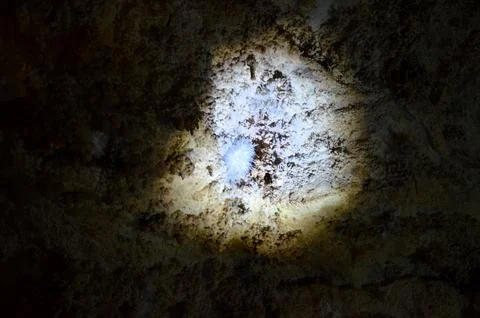 Inside of beautiful old dark cave with many stalactites. Grotte di Is Zudda.. Stock Photos