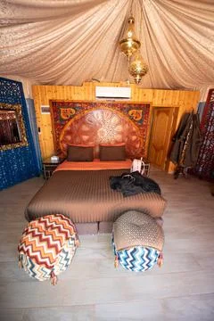 Inside in beduin tent in the desert Wadi Rum, the Jordan Kingdom Stock Photos