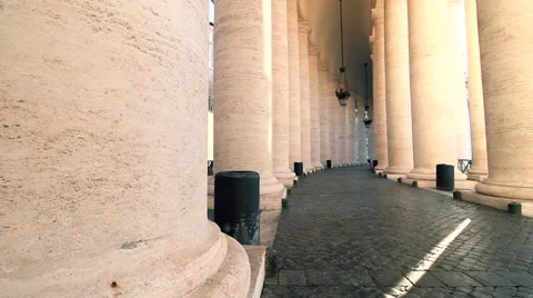 Inside bernini colonnade in saint peter square dolly camera Stock-Footage 61405065
