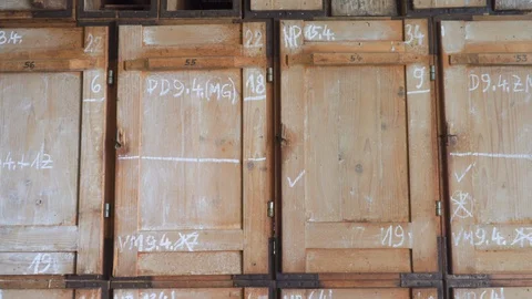 Inside big beehive with active honey bees, wooden frames close up shot. Stock Footage 129345874