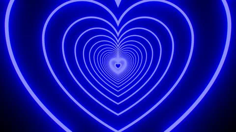 Inside Blue And Black Glow Heart Endless Tunnel Moving Expand Shapes Stock Illustration
