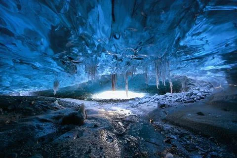Inside a blue ice cave in Iceland,Breidamerkurjokull - South East Icel Stock Photos
