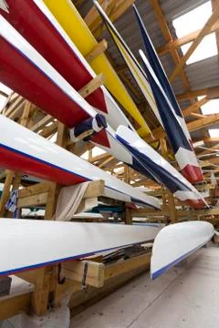 Inside a boathouse Stock Photos