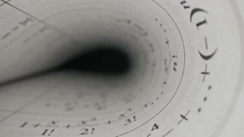 Inside book, dolly shot between paper pages. Mathematical formulas and graphs Stock Footage 144225231