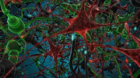 Inside The Brain Neuron Network Firing electro-chemical signals - 3D Render Illustrazione stock