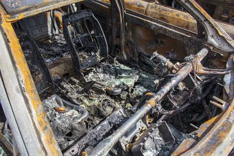 Inside broken, rusty car Foto stock