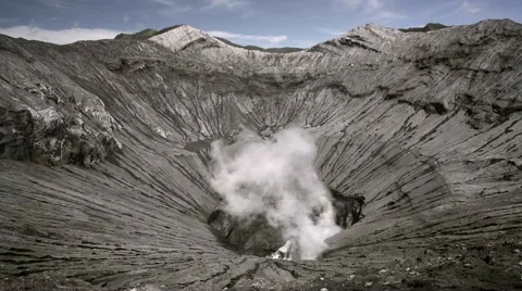Inside of a Bromo volcano crater, Java island, Indonesia Stock Footage 64959292