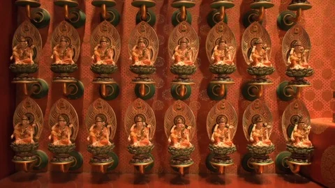 Inside Buddha Tooth Relic Temple in Singapore The Wall of 100 Buddhas Stock Footage 109534902