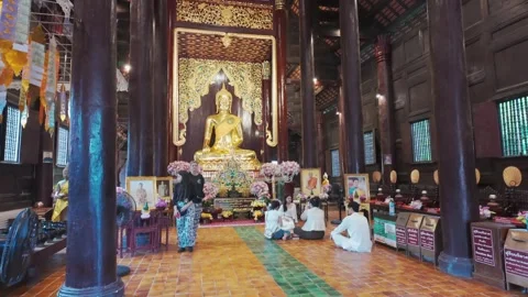Inside a Buddhist temple in Chiang Mai, Thailand Stock Footage 336581365