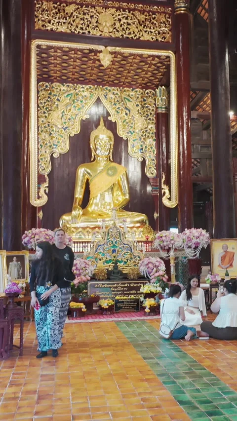Inside a Buddhist temple in Chiang Mai, Thailand Stock Footage 336581706