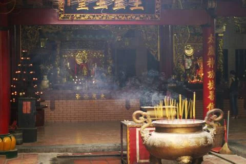 Inside buddhist temple Stock Photos