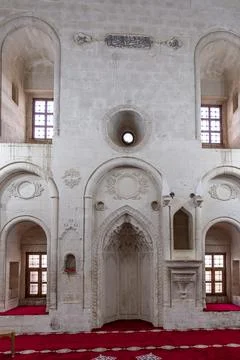 The inside of a building with arched windows and pillars. Ishakpasa palace .. Stock-Fotos