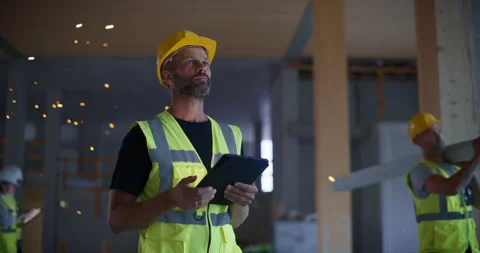 Inside Building Construction Site Engineer Uses Tablet Stock Footage 326459340