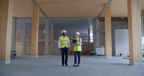 Inside Building under Construction Engineers Work Stock Footage 326458331