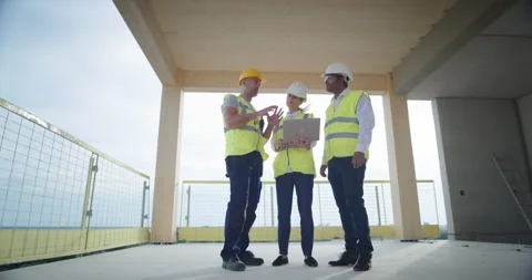 Inside Bulding Construction Engineers Worker Use Laptop Stock Footage 326457780
