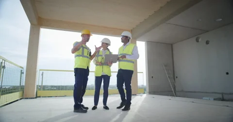 Inside Bulding Construction Engineers Worker Use Laptop Stock Footage 326457849