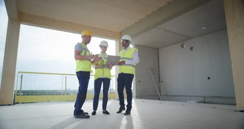 Inside Bulding Construction Engineers Worker Use Laptop Stock Footage 326457957