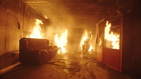 Inside of a burning house Stock Footage 283143266