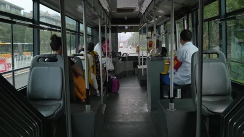 Inside a bus going to the city of Beijing, in China Stock Footage 231660635