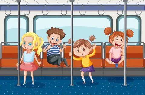 Inside bus with people cartoon Illustrazione stock
