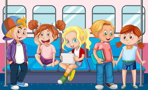 Inside bus with people cartoon Illustrazione stock