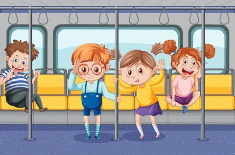 Inside bus with people cartoon Illustrazione stock