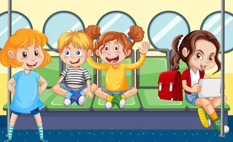 Inside bus with people cartoon Illustrazione stock