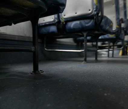 Inside the bus sitting at the back of public transport Foto stock