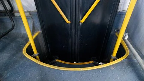 Inside the bus sitting at the back of public transport Foto stock