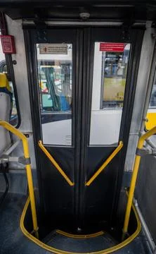 Inside the bus sitting at the back of public transport Stock Photos