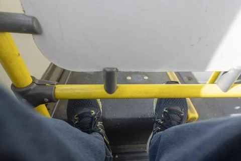 Inside the bus sitting at the back of public transport - Foto stock