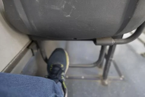 Inside the bus sitting at the back of public transport - Foto stock