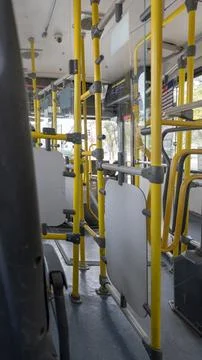 Inside the bus sitting at the back of public transport - Stock-Fotos