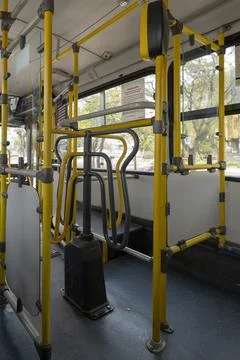Inside the bus sitting at the back of public transport - Foto stock