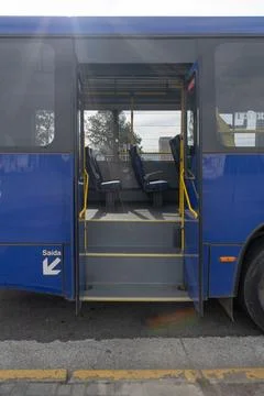 Inside the bus sitting at the back of public transport - Foto stock