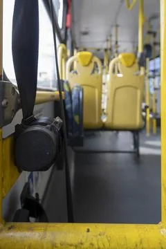 Inside the bus sitting at the back of public transport - 스톡 사진