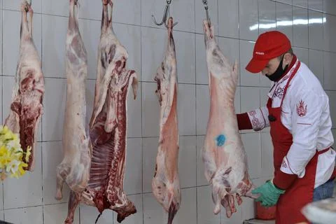 Inside a butcher shop in Sofia Stock Photos
