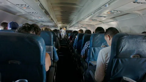 Inside Cabin of a A320 Full of Passangers Stock Footage 64546904