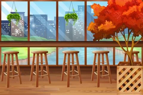 Inside of cafe with bar and stools Illustrazione stock