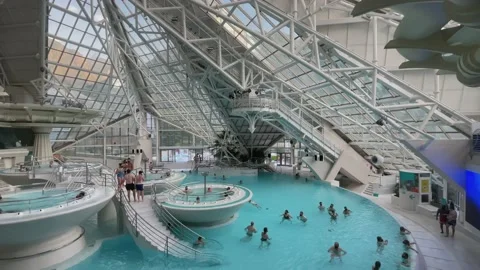 Inside the Caldea spa in Andorra La Vella Stock Footage 158975369